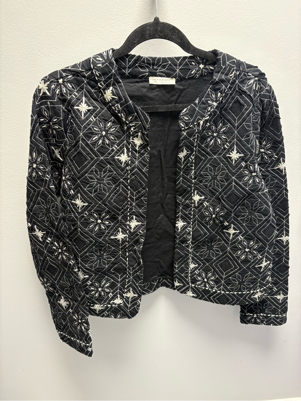 lovestitch Black Quilted Embroidered Open-Front Jacket